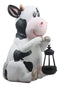 Ebros Country Farm Whimsical Holstein Cow Statue Holding Solar LED Lantern Light 14"H