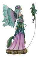Ebros Amy Brown Discovery Enchanted Elf Fairy FAE Damsel with Green Pixie Dragon Statue 8" Tall Fantasy Mythical Faery Garden Magic Collectible Figurine Fairies Pixies Nymphs Decor