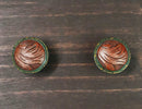 Set Of 6 Western Rustic Faux Tooled Leather Green Borders Cabinet Door Knobs