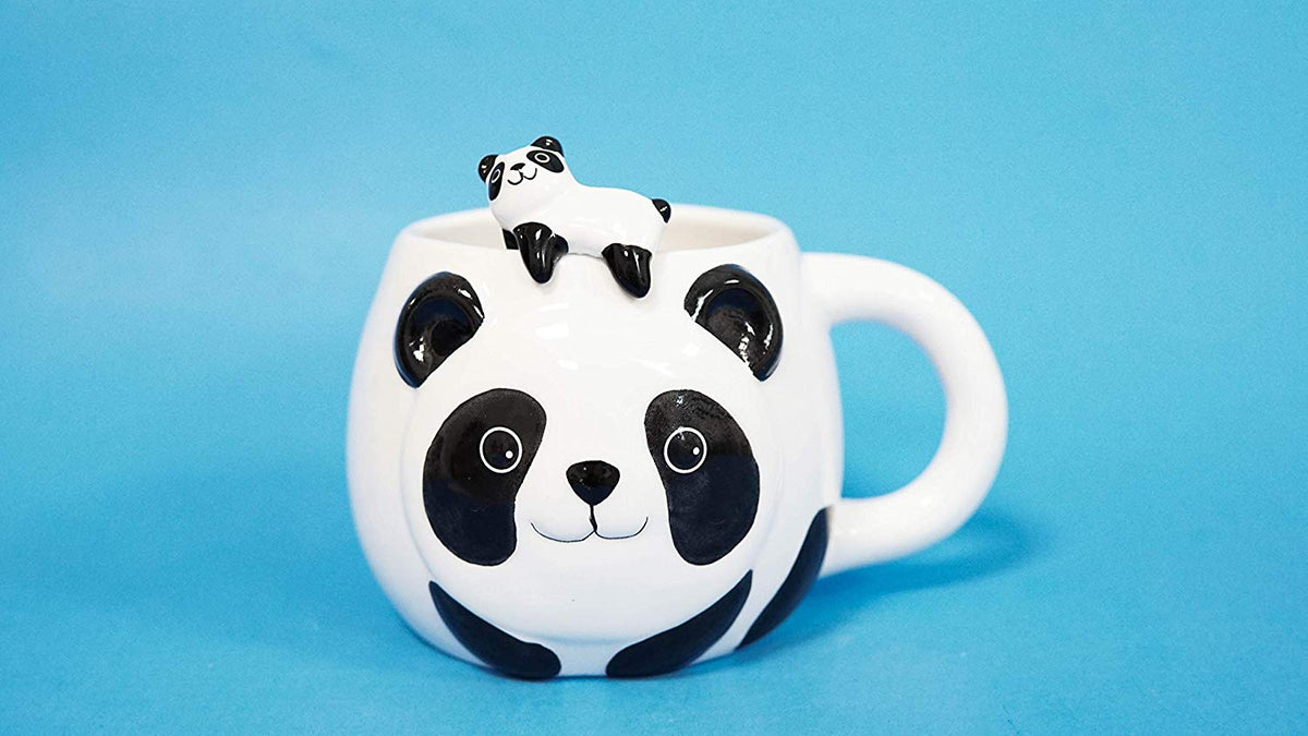 Ebros Giant Panda Bear Ceramic Coffee Mug With Sleeping Cub Latch On Spoon Set - Ebros Gift