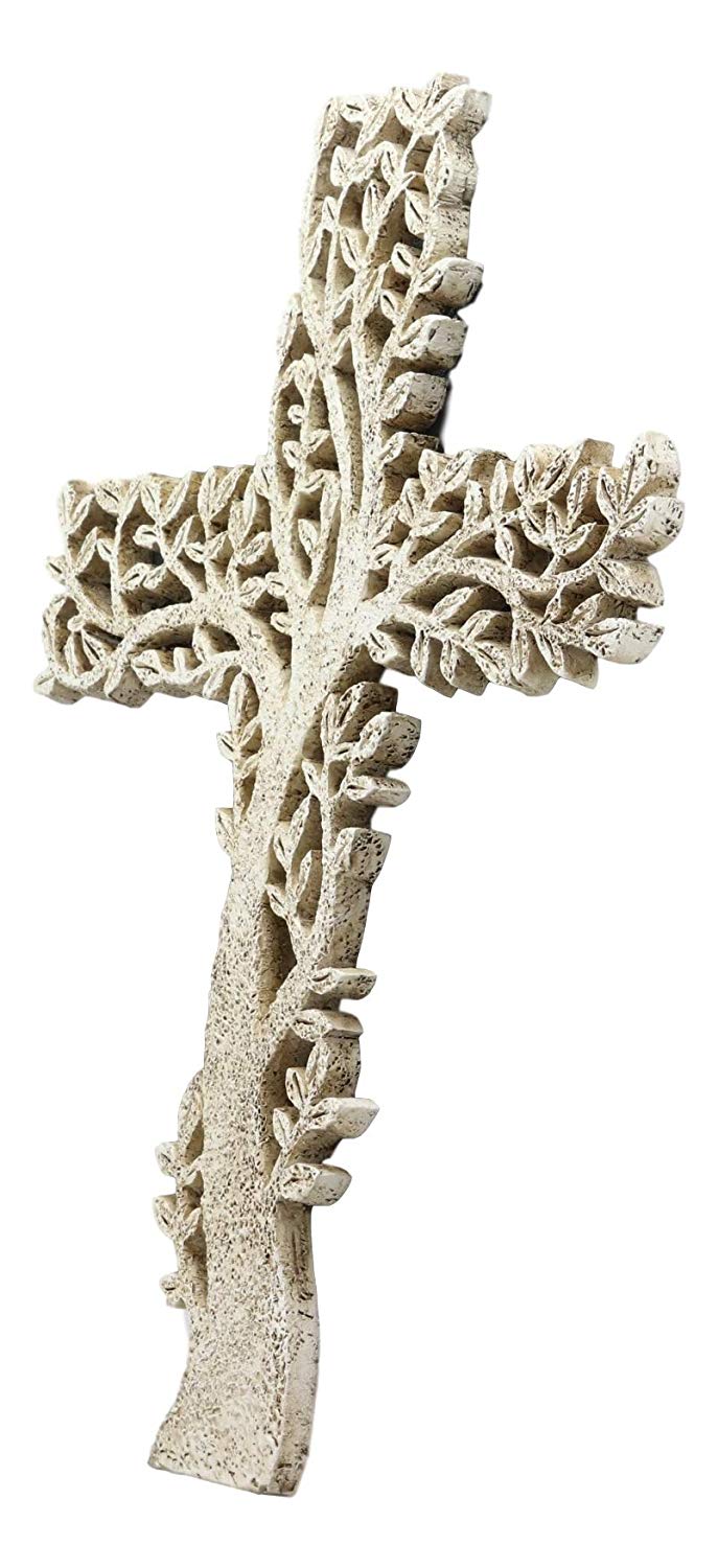 Ebros Gift 12" Tall Faux Stone Rustic Western Tree of Life Filigree Lace Design Wall Cross Decor Hanging Resin Sculpture Catholic Christian Country Cabin Lodge Accent Decorative Crosses - Ebros Gift