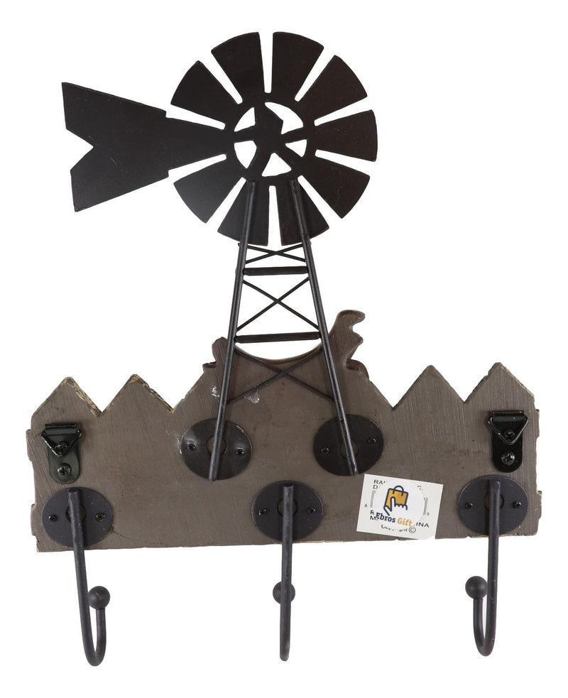 Rustic Western Windmill With Cowboy Barn Horseshoes And Saddle 3 Peg Wall Hooks