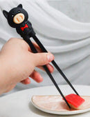Black Porky Pig Reusable Training Chopsticks Set With Silicone Helper BPA Free