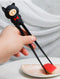 Black Porky Pig Reusable Training Chopsticks Set With Silicone Helper BPA Free