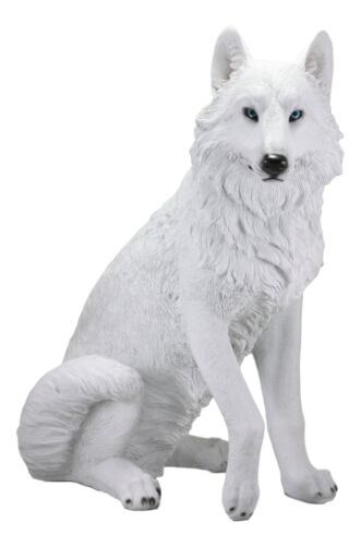 Ebros Large Artemis Wildlife Sitting Alpha Albino Ghost White Wolf Statue 20.5"H - Ebros Gift