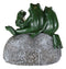 Whimsical Green Frog Family On Rock With Inspirational Message Resin Figurine