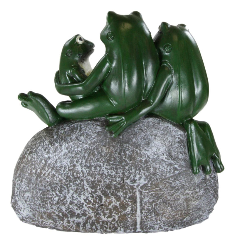 Whimsical Green Frog Family On Rock With Inspirational Message Resin Figurine