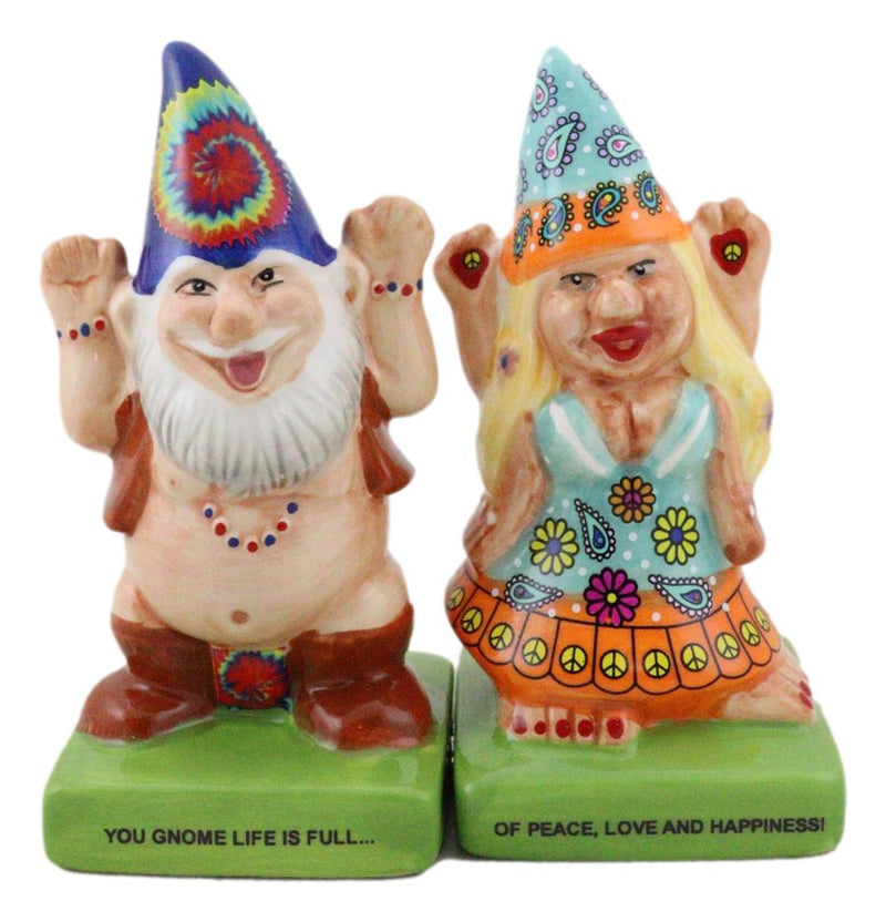 Free Spirit Hippie Mr Gnome And Flower Child Lady Gnomes Salt Pepper Shakers Set