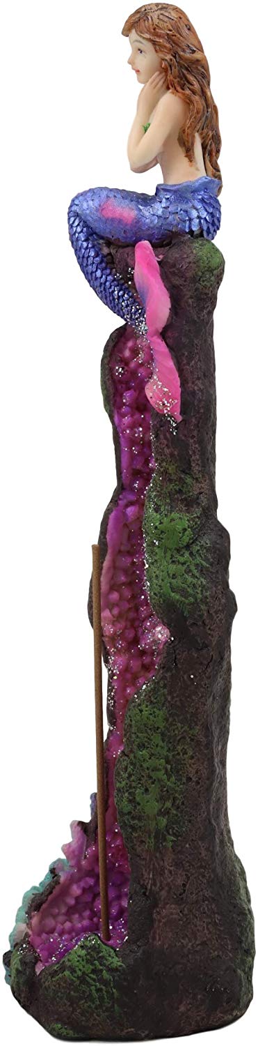 Ebros Ocean Mermaid Sitting On A Purple Coral Reef Pillar Tower Incense Burner