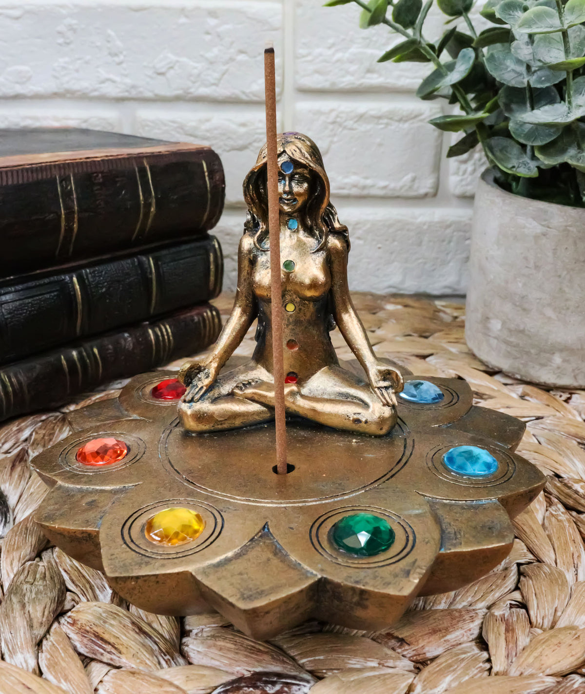 Ebros Feminine Triple Goddess Yoga with Chakra Lotus Flower Incense Stick Holder