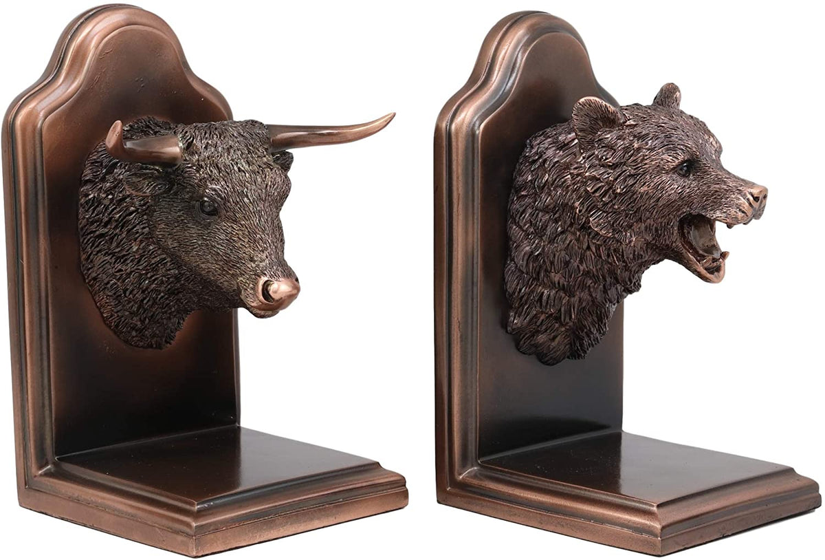 Wall Street Stock Market Bull VS Bear Bookends Bronze Electroplated Figurine