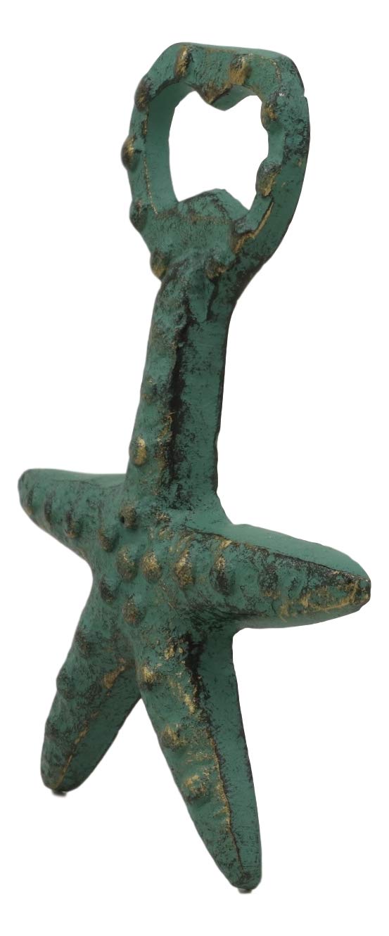 Ebros Rustic Vintage Verdigris Green Cast Iron Metal Nautical Coastal Sea Star Starfish Soda Beer Bottle Cap Opener 5.5" High Tide Beach Coral Echinoderms Party Hosting Decor Accent Accessory (4)