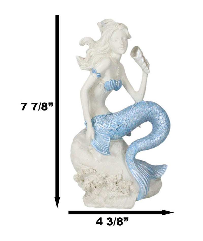 Ebros Ocean Goddess Pretty Mermaid With Blue Tail Holding Conch 8"Tall Figurine