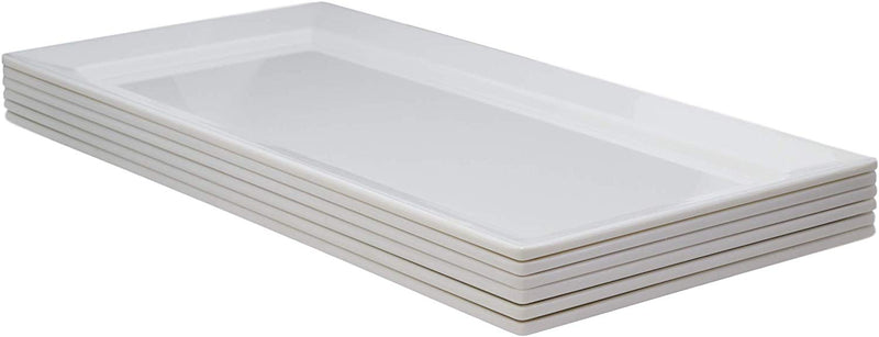 14"L White Melamine Modern Rectangular Serving Plates or Dish Platters Set of 6 - Ebros Gift