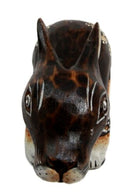 Balinese Wood Handicrafts Crouching Bunny Rabbit With Floral Tattoo Figurine 6"L