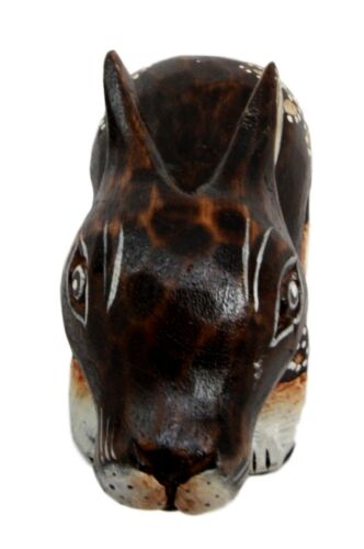 Balinese Wood Handicrafts Crouching Bunny Rabbit With Floral Tattoo Figurine 6"L