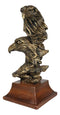 Patriotic Rustic American Bald Eagles Head Bust Figurine With Faux Wood Stand