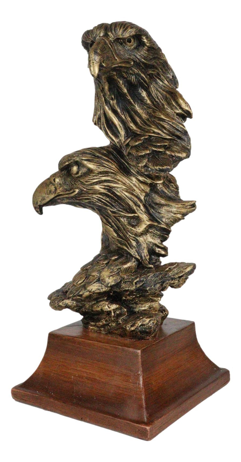 Patriotic Rustic American Bald Eagles Head Bust Figurine With Faux Wood Stand