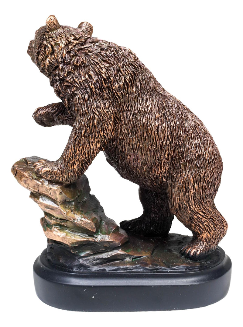 Grizzly Bear Climbing On River Rock Statue 6.25"Tall Bronze Electroplated Resin