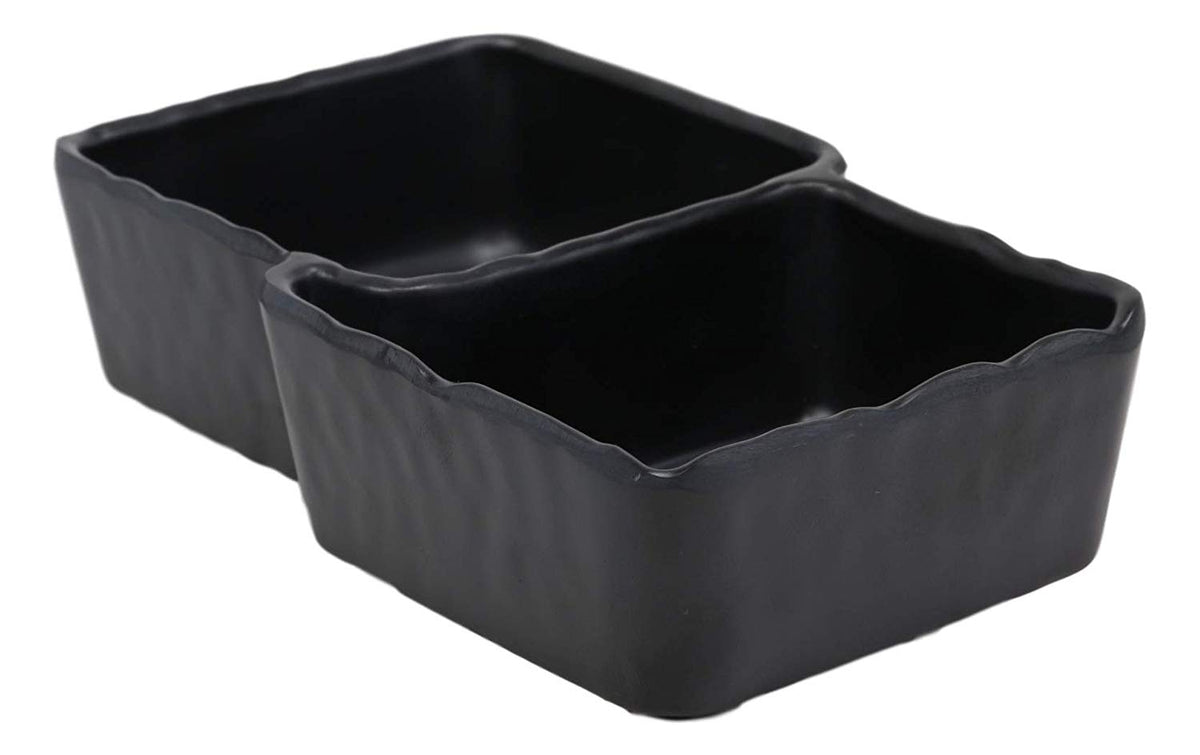 Ebros Black Melamine Traditional Design Condiments Ketchup BBQ Soy Sauce Dipping Bowl or Dish With Divider 2 Compartments Set of 6 Housewarming Gifts For Sushi Asian Dining Restaurant Supply
