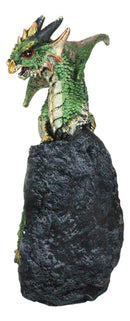 Metallic Green Iridescent Dragon On Faux Geode Rock Quartz Crystal Cove Figurine