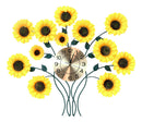 Large Lifelike Yellow Sunflowers Floral Blooms Gold Plated Metal Wall Clock