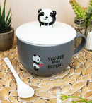 You're Special Peekaboo Panda Bear Gray Ceramic Coffee Mug W/ Spoon And Lid Set