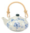 Blue Japanese Cherry Blossom Flowers Design Porcelain Tea Pot And 4 Cups Set