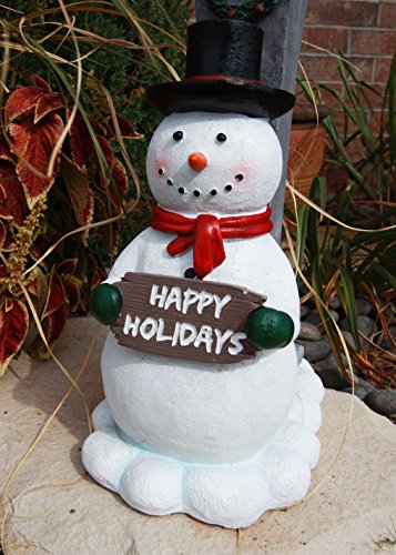 Ebros Jolly Christmas Season Frosty The Snowman Decorative Statue With Solar LED Light Lantern Lamp 18.5"H As Home Patio Guest Greeter Welcome Decor With Happy Holidays Sign Plaque