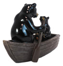 Western Rustic Black Bears Father and Son Family Rowing Canoe Boat Figurine