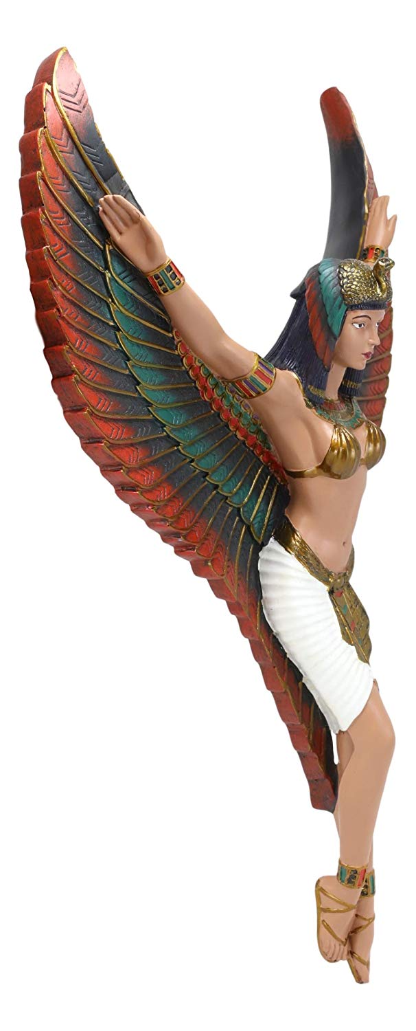 Ebros Ancient Egyptian Goddess Isis with Open Wings Wall Sculpture Decor 18"H