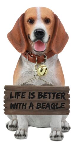 Ebros Lifelike Realistic Beagle Dog Welcome Greeter Statue 12" Tall Hound Dog Breed Collectible Decor Figurine with Jingle Collar Greeting Signs