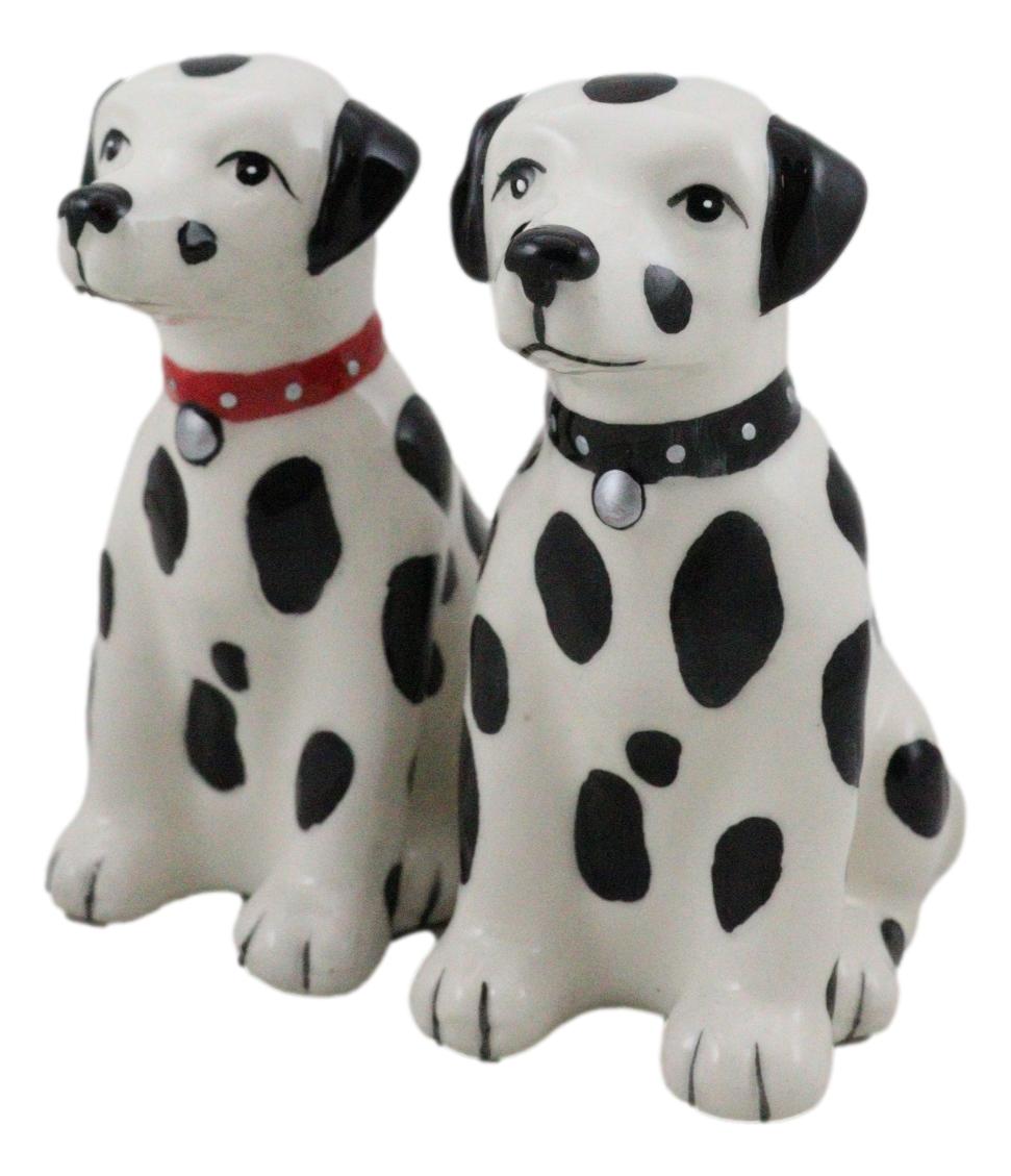 Black And White Spotted Dalmatian Dogs Puppies Magnetic Salt Pepper Shakers Set - Ebros Gift