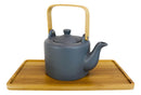 Matte Black Modern Ceramic 28oz Tea Pot With 4 Cups And Bamboo Serving Tray Set
