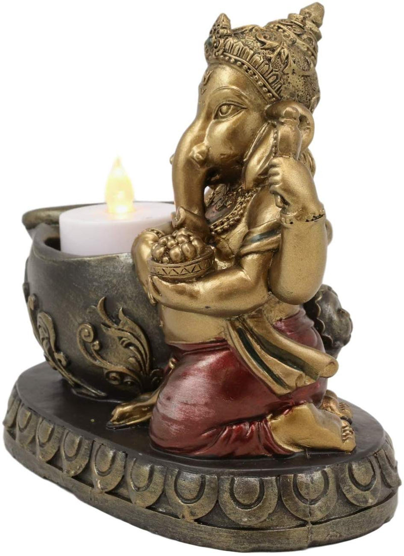 Ebros Lord God Ganesha with Modaka Bowl of Sweets Votive Candle Holder Figurine