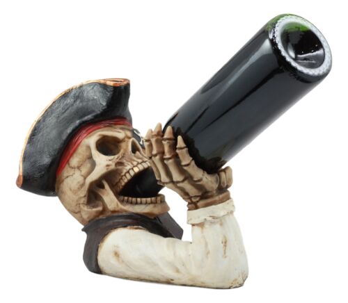 Ahoy Bootleg Rum Gold Tooth Pirate Captain Hook Skeleton Wine Holder Figurine - Ebros Gift