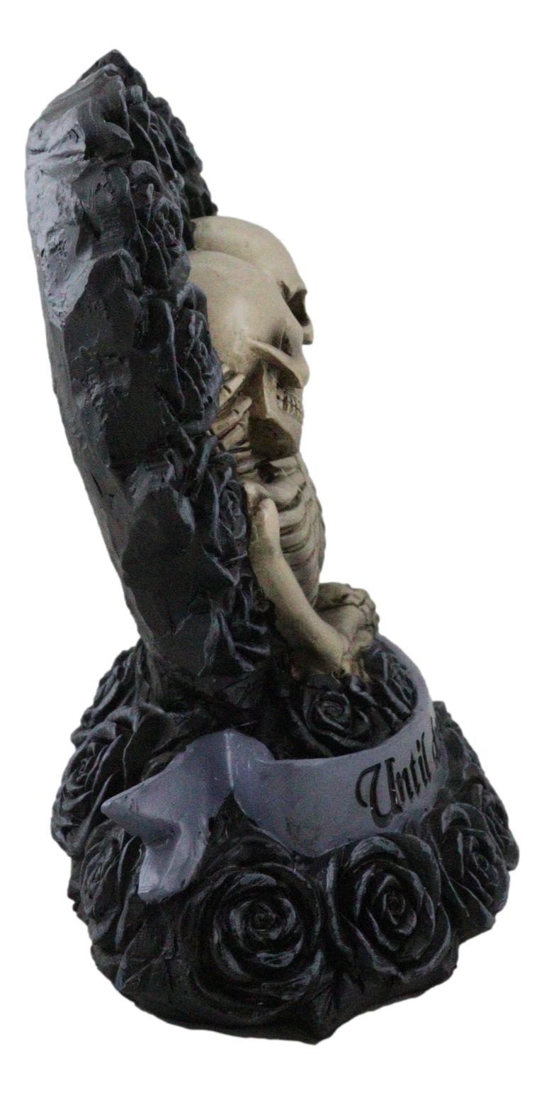 Love Never Dies Black Wedding Roses Heart Wreath Skeleton Couple Figurine Decor - Ebros Gift