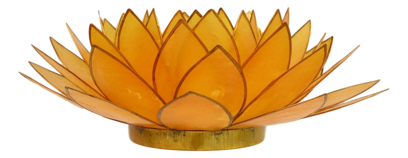 Tangerine Capiz Seashells Lotus Flower Votive Tea Light Candle Holder 8.5"D