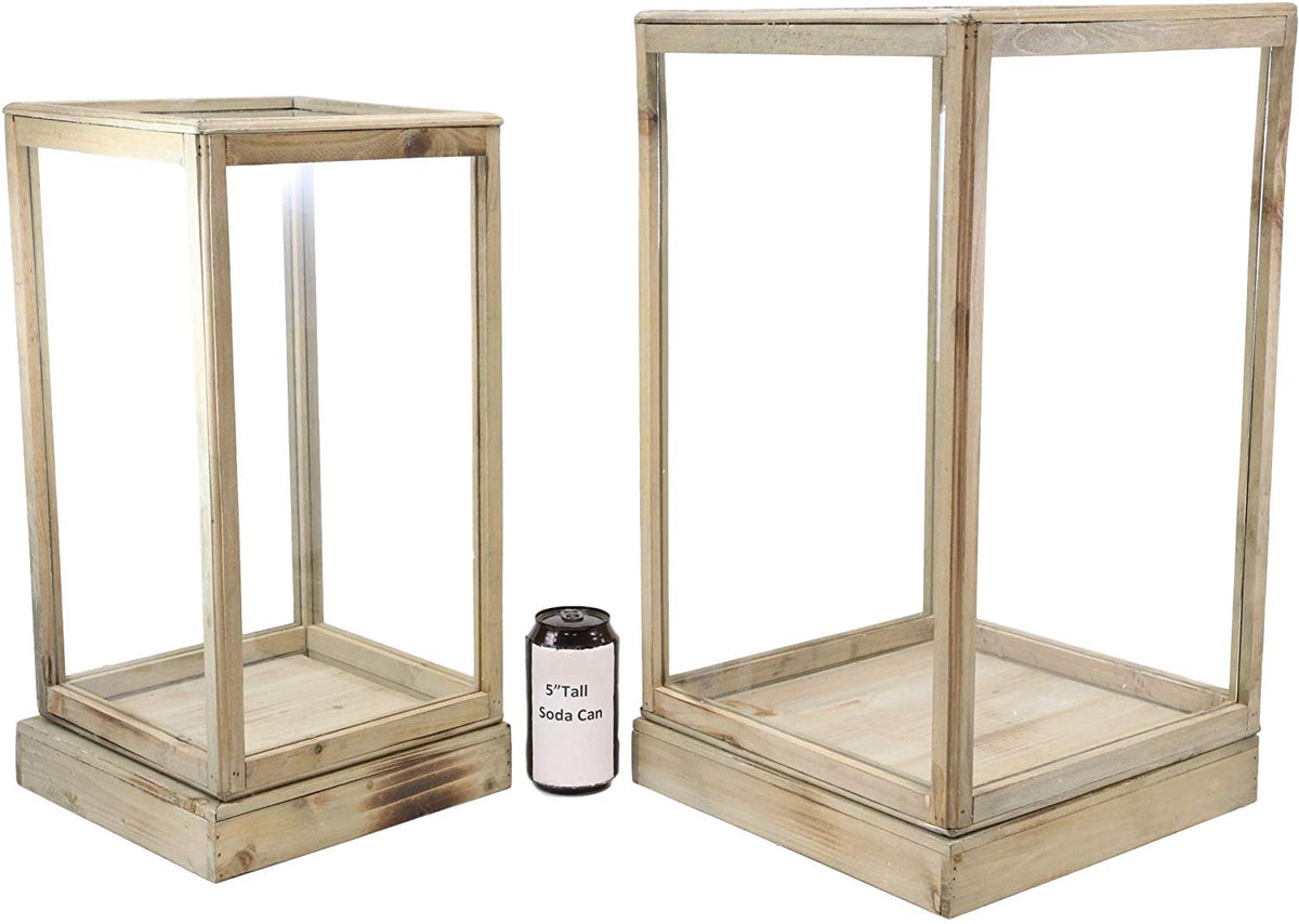 Ebros Set of 2 Large Rustic Clear Glass Display Boxes with Natural Wood Frames