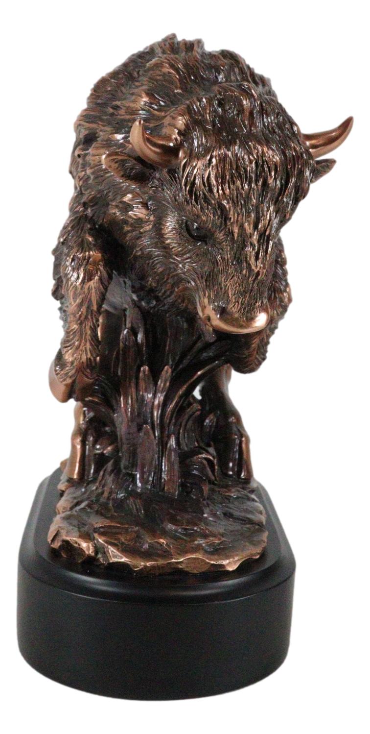 Ebros Western Large Angry Charging Bison Statue in Bronze Electroplated Finish