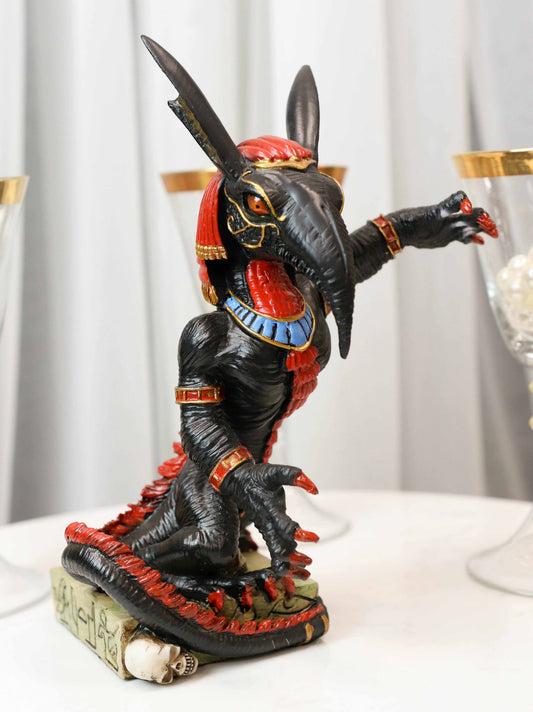 Egyptian God Of War Chaos Desert Seth On Hieroglyphic Base With Skulls Statue