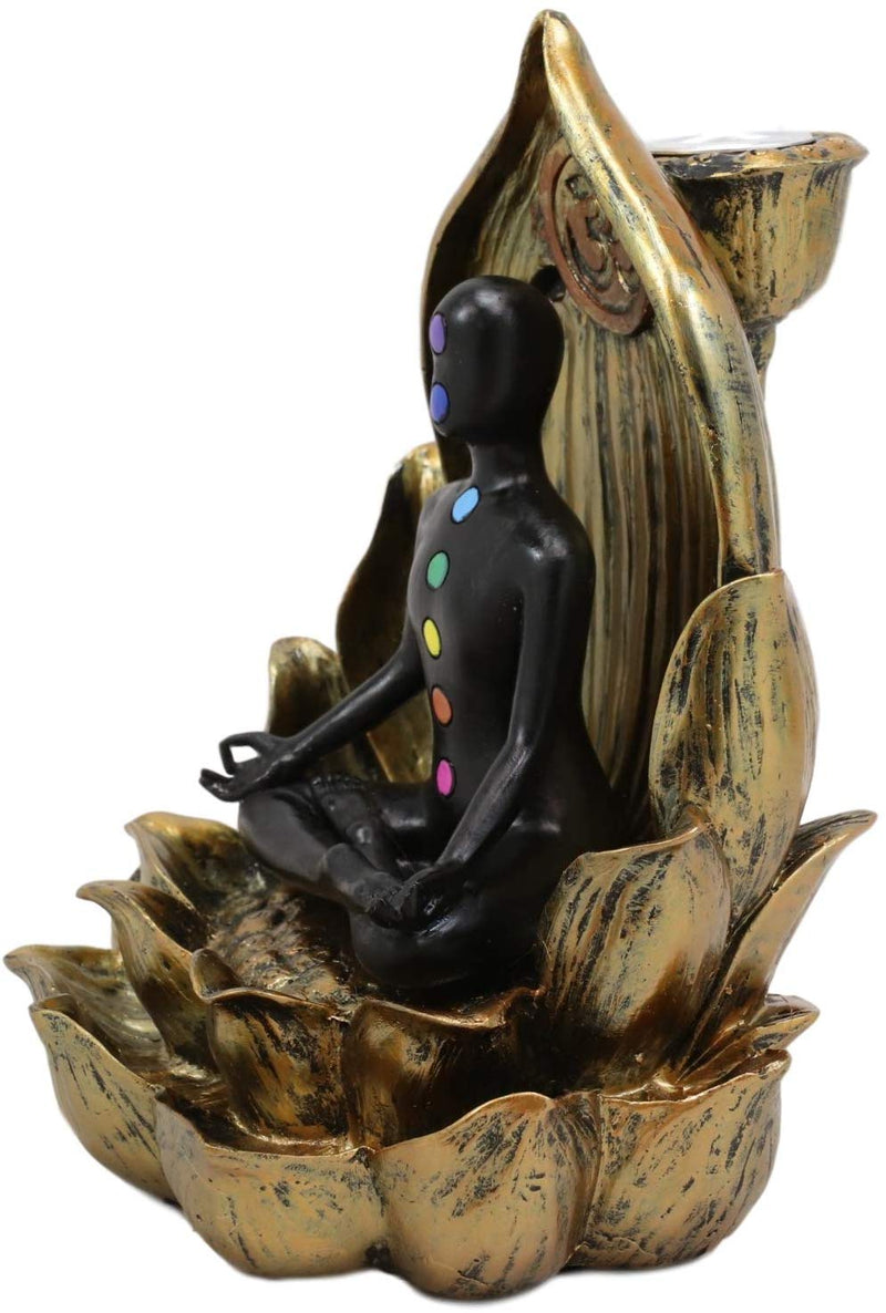 Ebros Spiritual Harmony Chakra Yoga Backflow Cone Incense Burner Statue 6" Tall