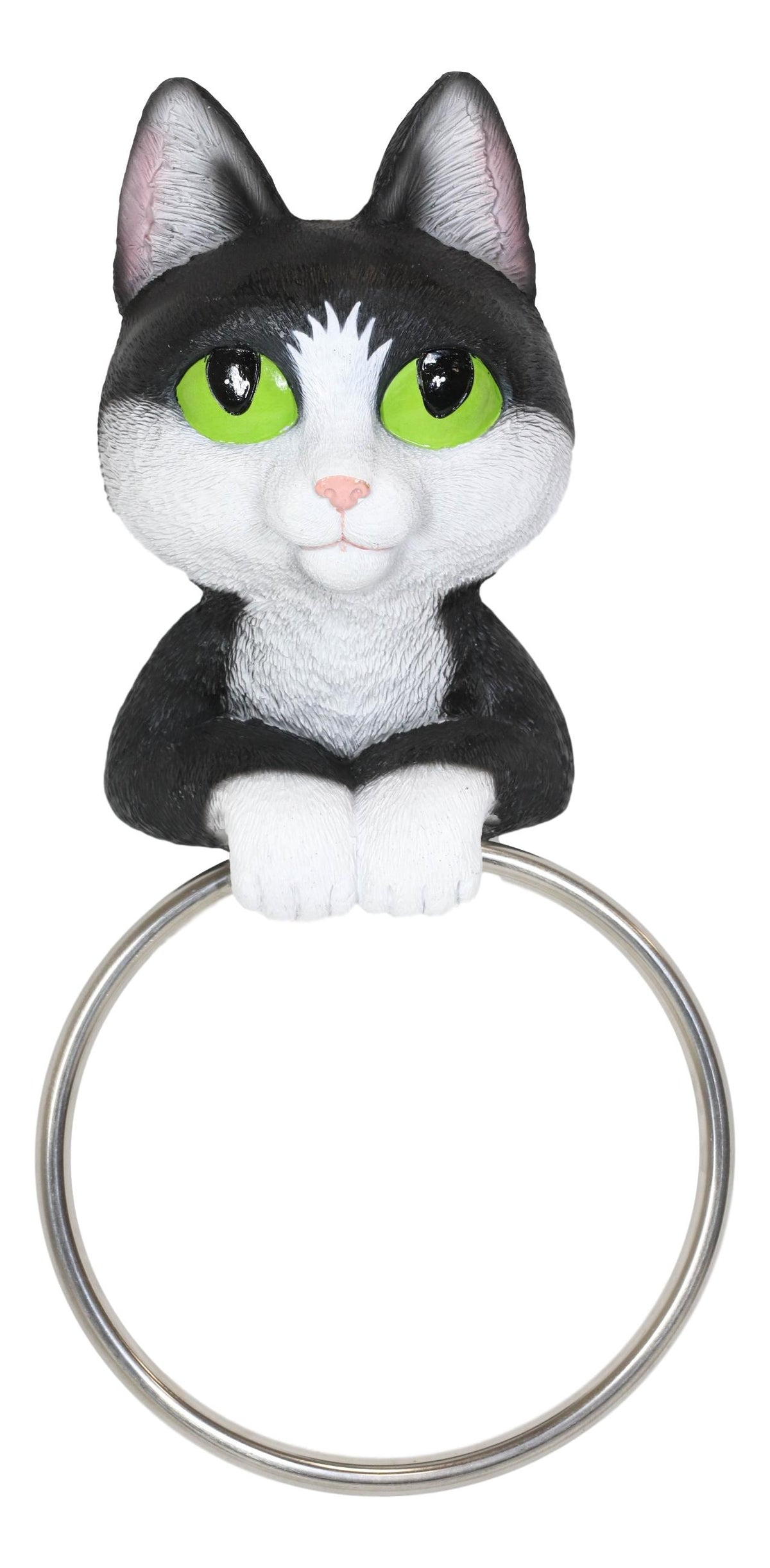 Kitten Cat Hand Towel Ring Holder Hanging Figurine For Vanity Bathroom Kitchen - Ebros Gift