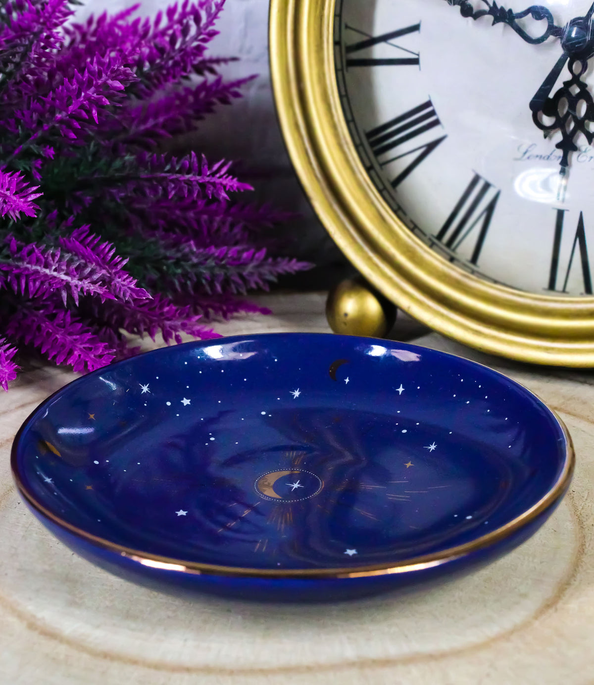 Wicca Astrology Constellation Blue Crescent Moon And Stars Trinket Jewelry Dish