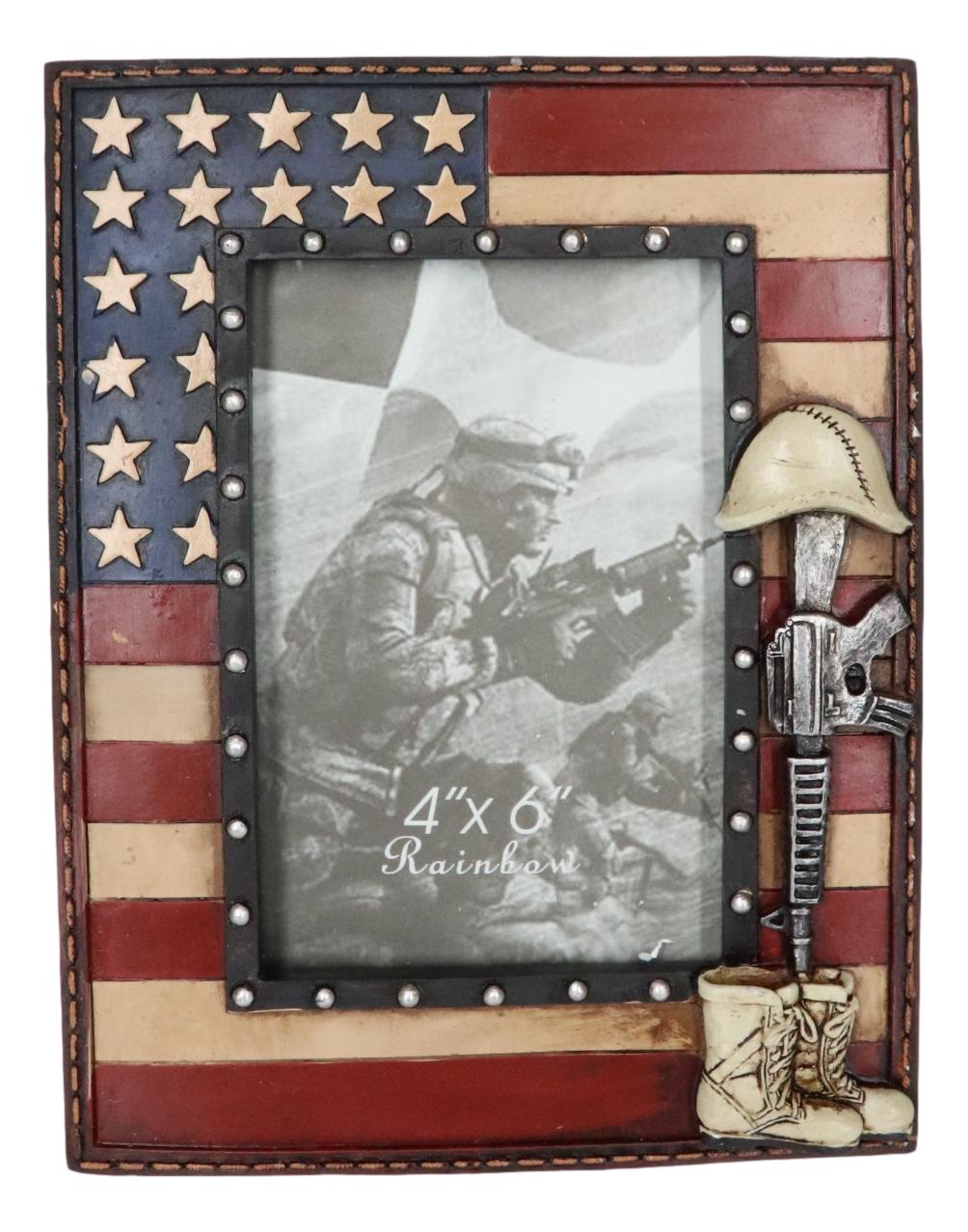 Western Stars USA Flag Fallen Soldier Boots Rifle Helmet Picture Frame 4"X6" - Ebros Gift