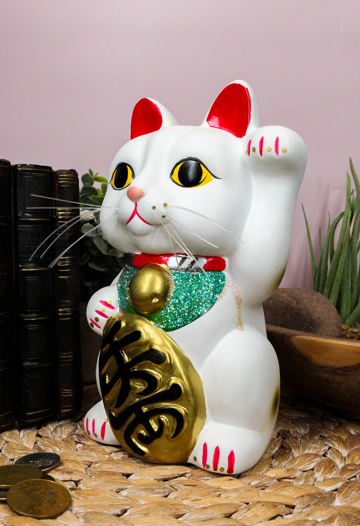Japanese Lucky Charm White Beckoning Cat Maneki Neko Money Bank 8.5"H - Ebros Gift