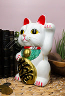 Japanese Lucky Charm White Beckoning Cat Maneki Neko Money Bank 8.5"H
