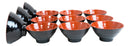 Pack Of 12 Modern Ridged Red Black Melamine Small 10oz Rice Miso Soup Bowls Set