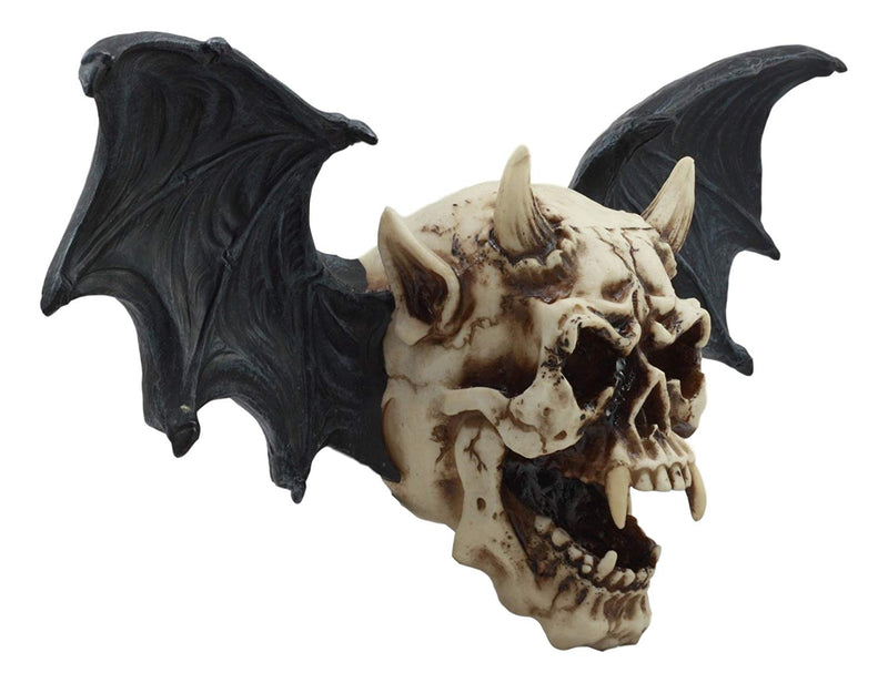 Ebros Large Horned Demon Vampire Skull With Bat Wings Wall Decor 16" Wide 3D Wall Plaque Figurine Decor