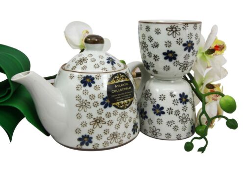 Japanese Cherry Blossom Rain 14oz Ceramic Tea Pot and Cups Set Serves 2 People